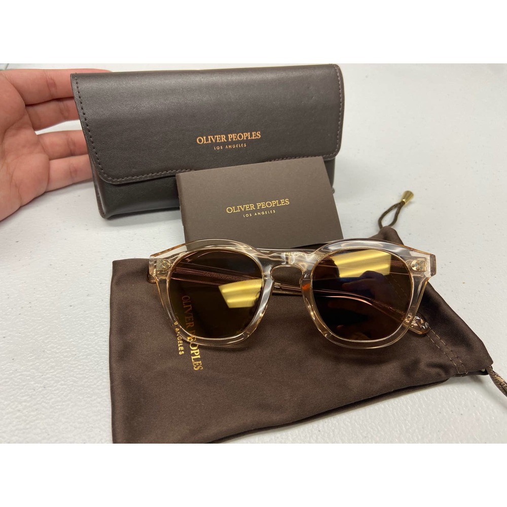 Oliver Peoples Boudreau L.A. Round Acetate Sunglasses Light Beige